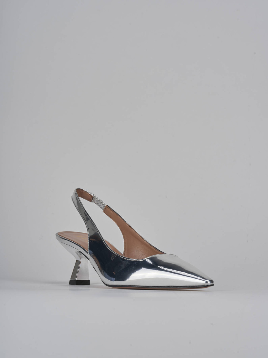 Décolleté e slingback tacco 6cm pelle argento