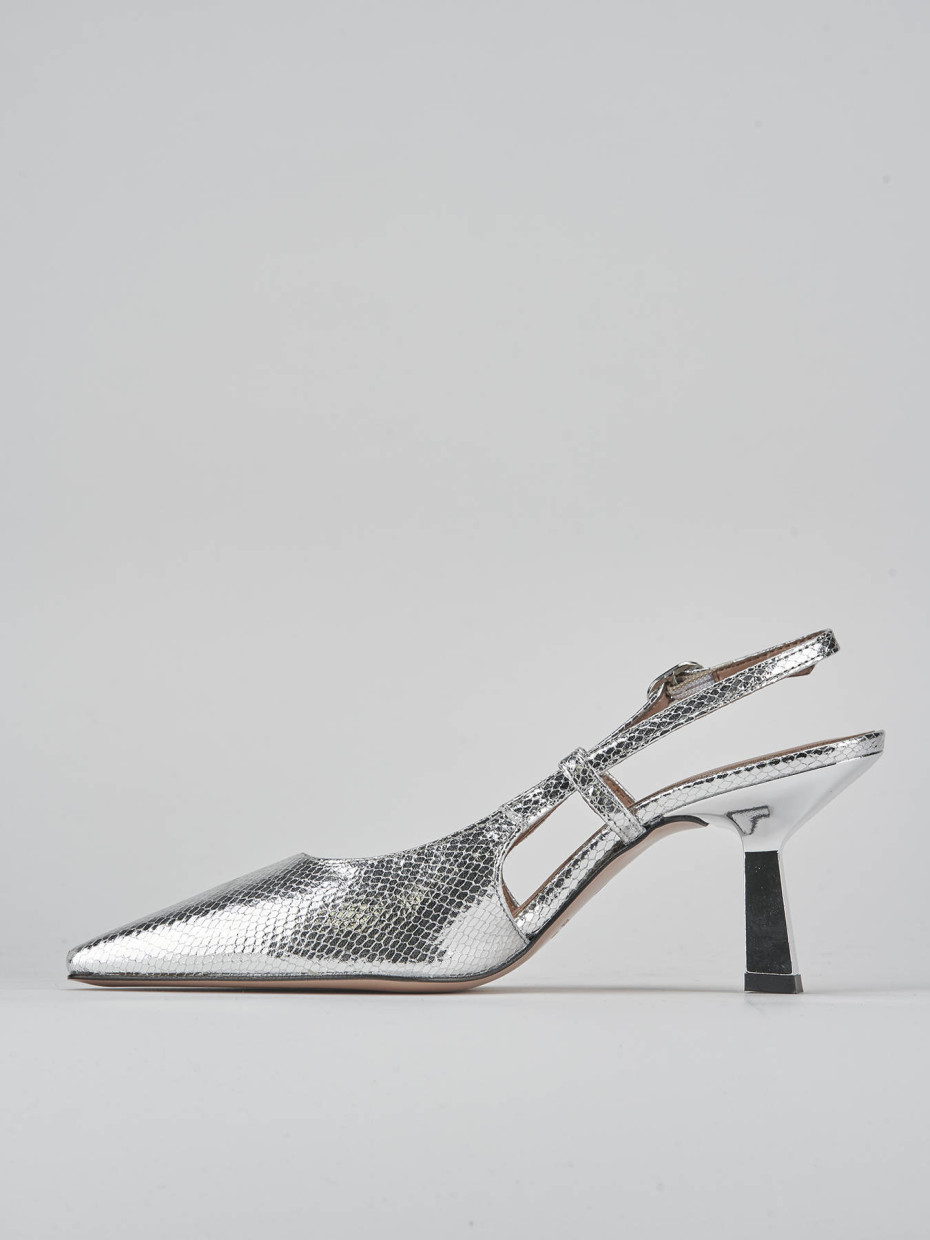 Décolleté e slingback tacco 8cm pelle argento