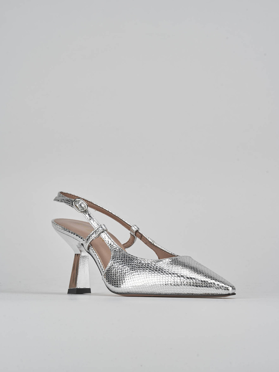 Décolleté e slingback tacco 8cm pelle argento