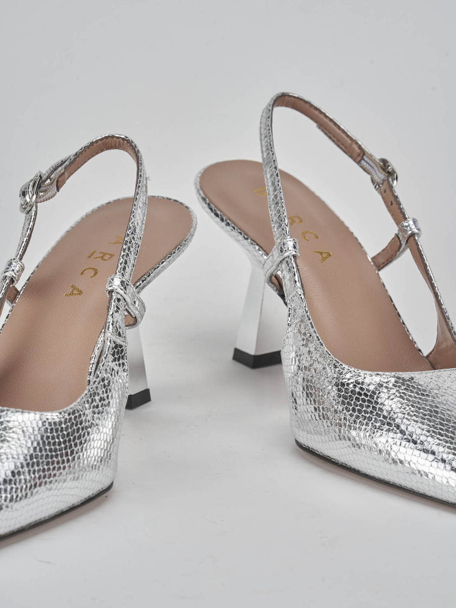 Décolleté e slingback tacco 8cm pelle argento