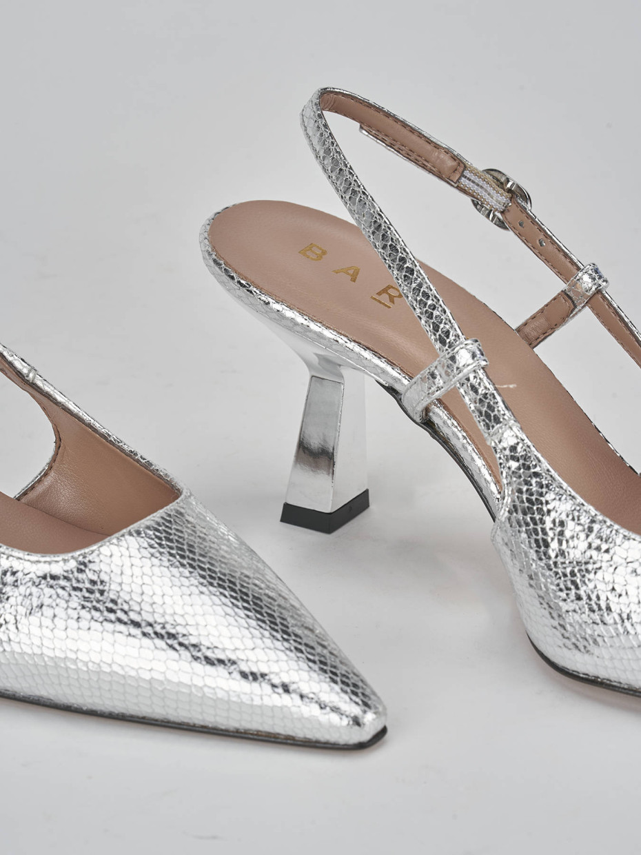 Décolleté e slingback tacco 8cm pelle argento