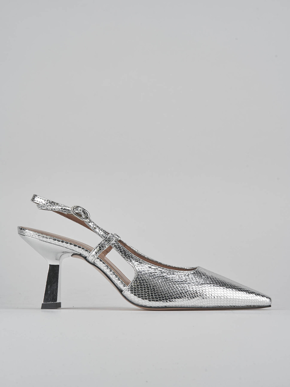 Décolleté e slingback tacco 8cm pelle argento