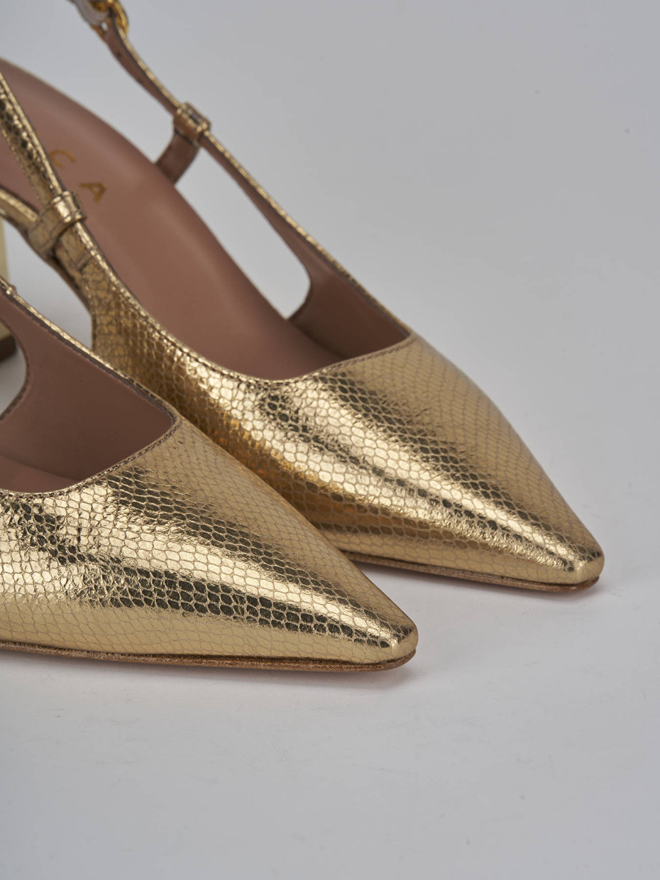 Décolleté e slingback tacco 8cm pelle oro