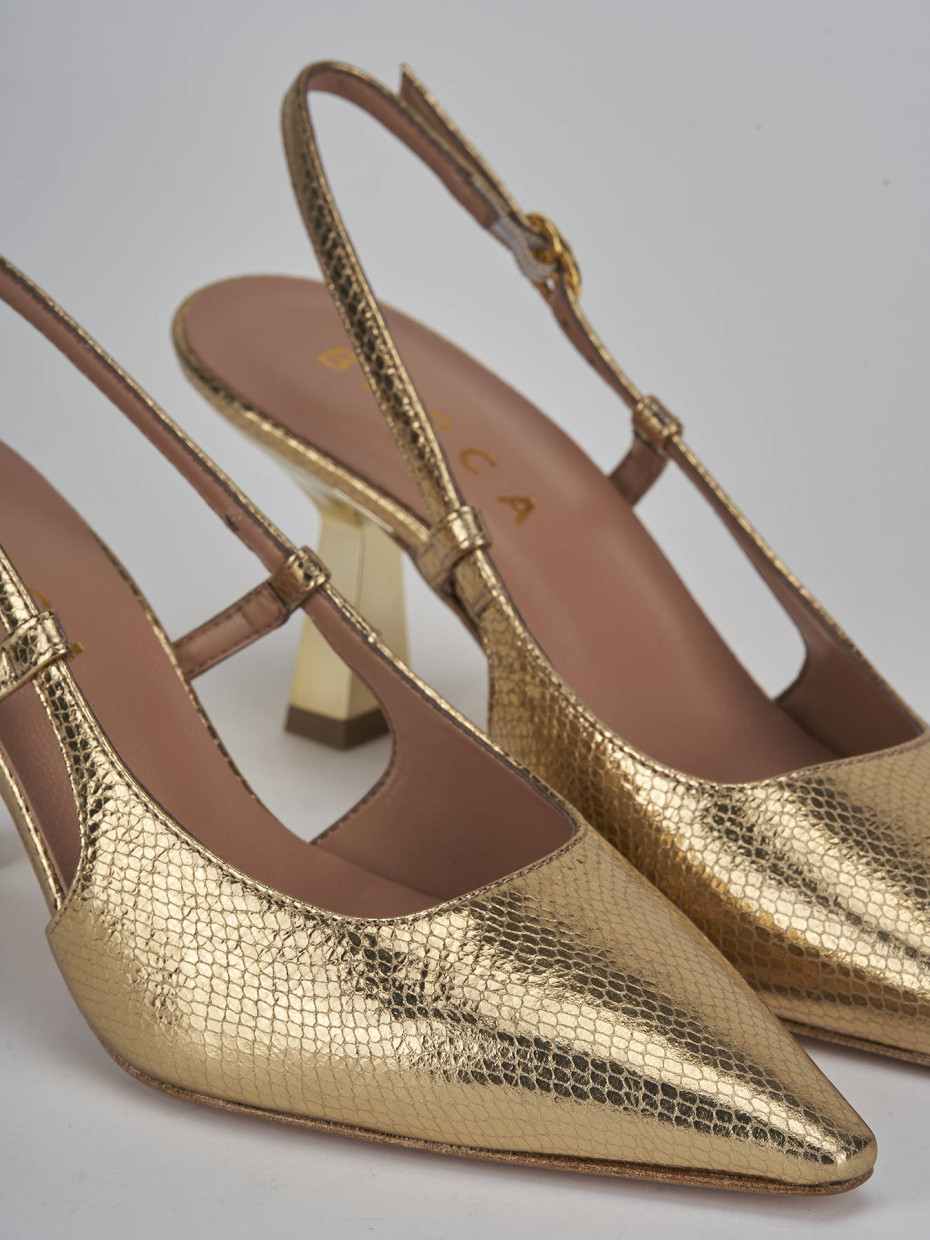 Décolleté e slingback tacco 8cm pelle oro