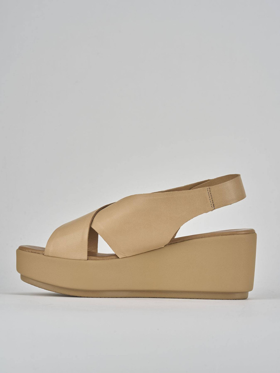 Sandali zeppa tacco 7cm pelle beige