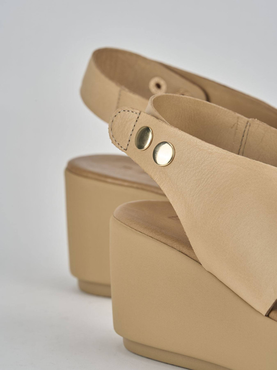 Sandali zeppa tacco 7cm pelle beige