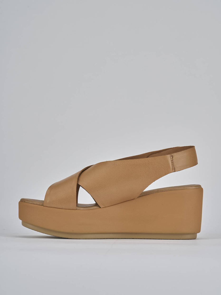 Sandali zeppa tacco 6cm pelle marrone