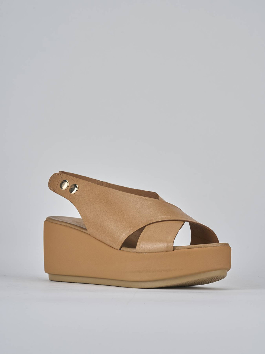 Sandali zeppa tacco 6cm pelle marrone Barca Stores