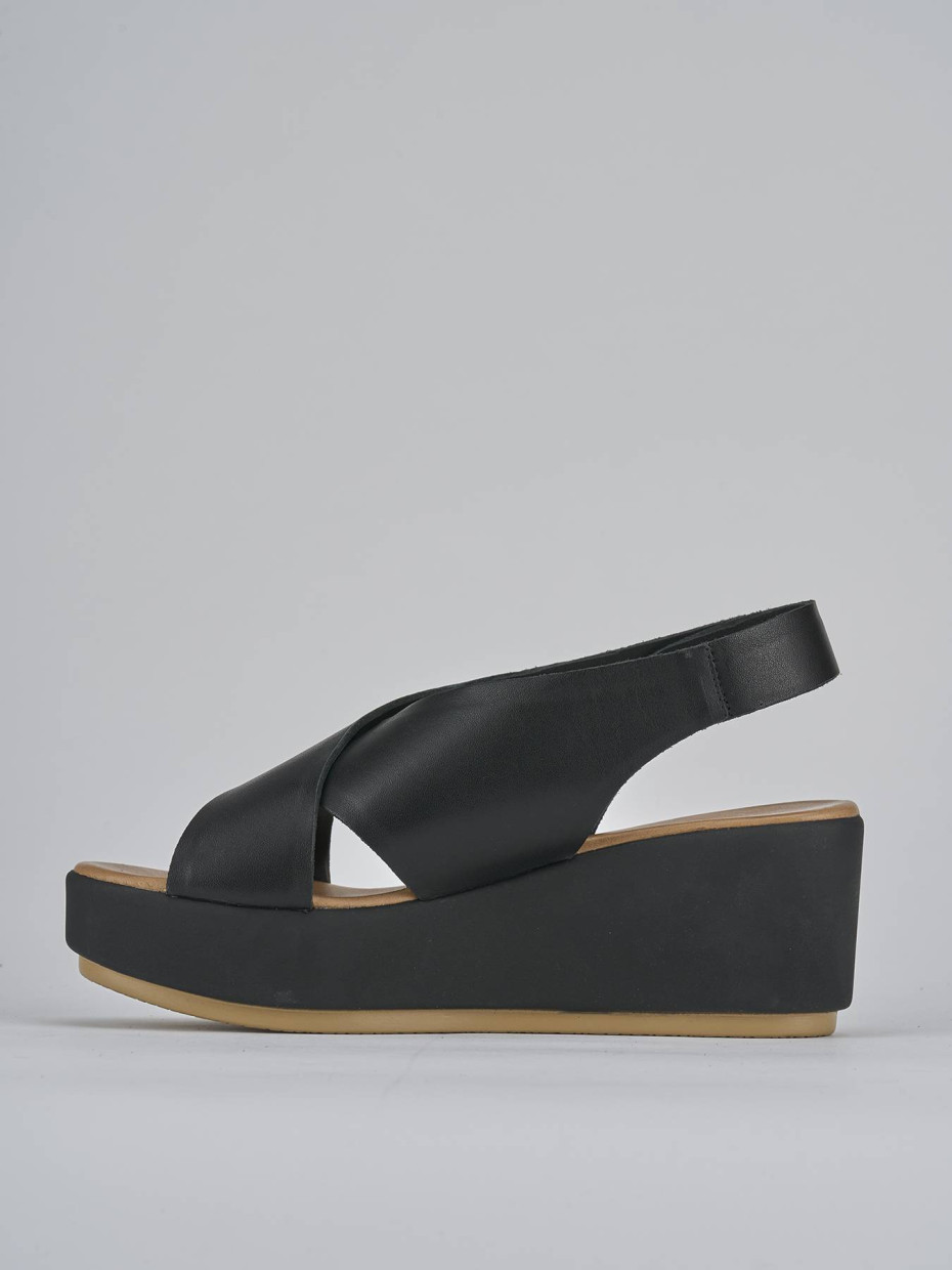 Sandali zeppa tacco 6cm pelle nero