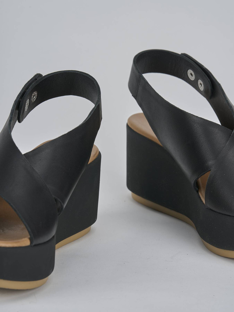 Sandali zeppa tacco 6cm pelle nero