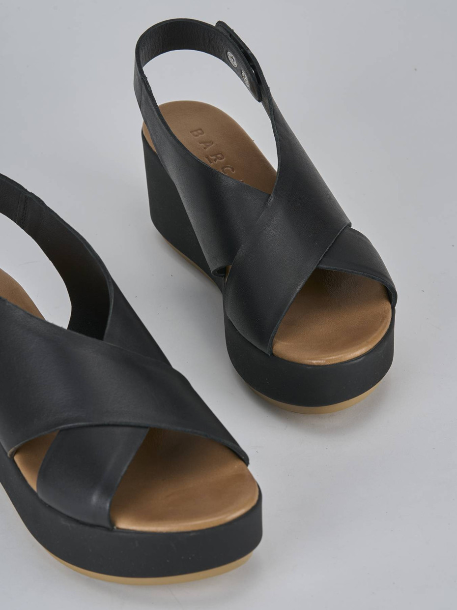 Sandali zeppa tacco 6cm pelle nero