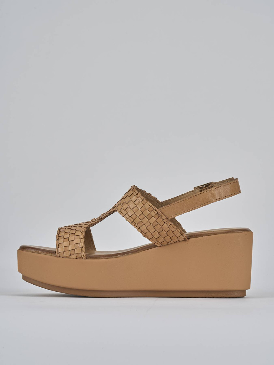 Sandali zeppa tacco 6cm pelle marrone