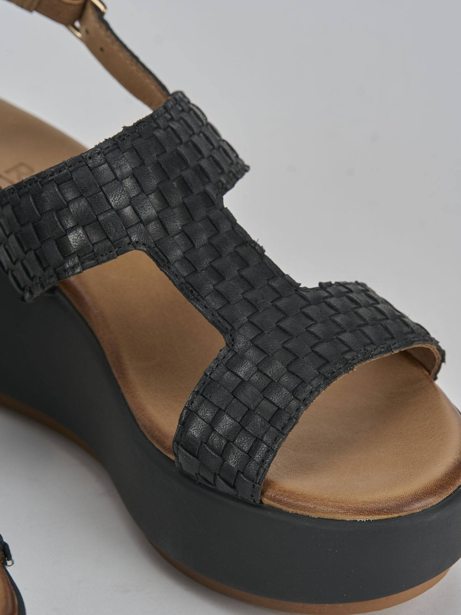 Sandali zeppa tacco 7cm pelle nero Barca Stores