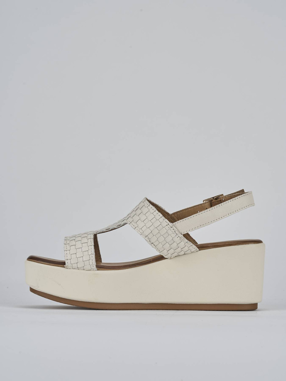 Sandali zeppa tacco 6cm pelle bianco