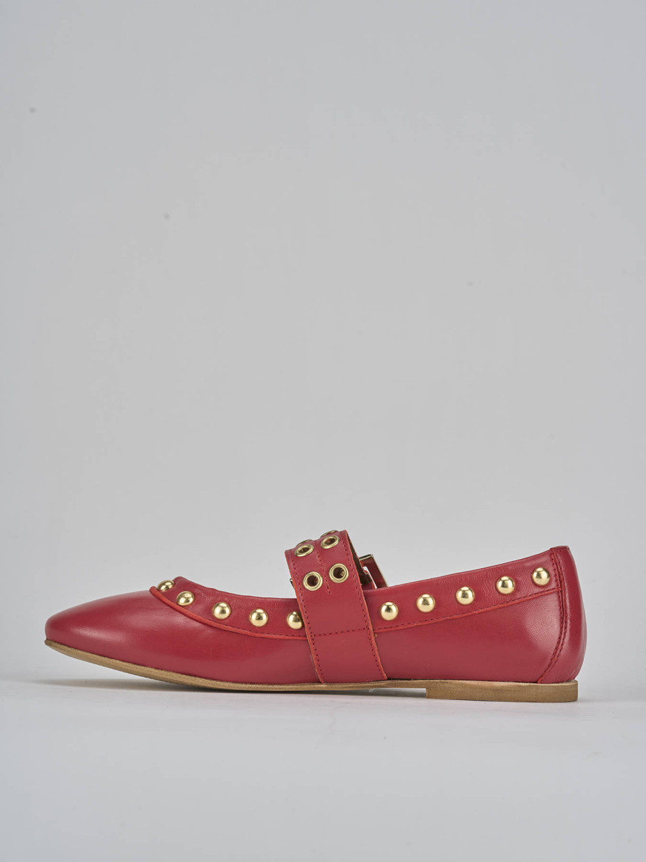 Ballerina tacco 1cm rosso pelle