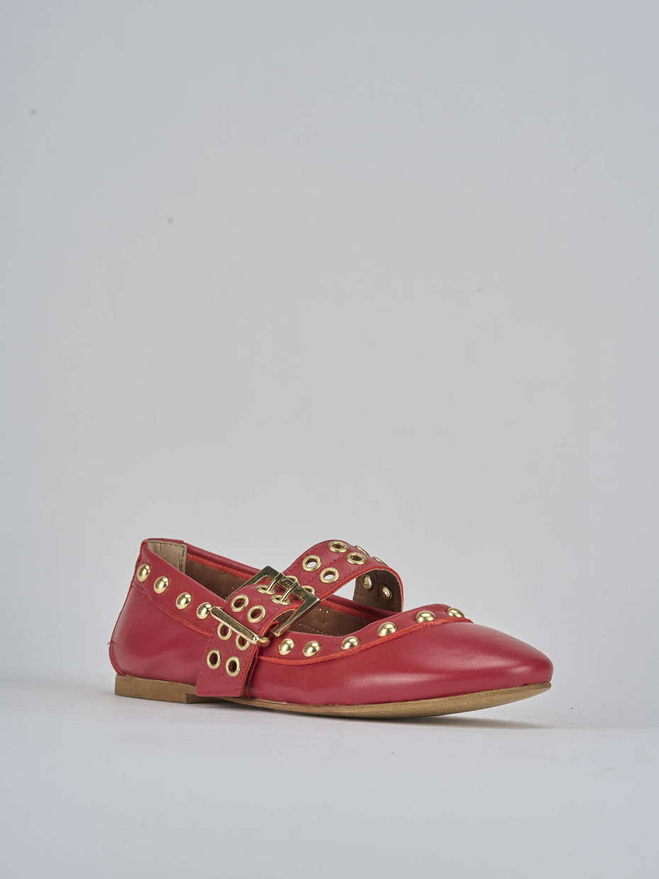 Ballerina tacco 1cm rosso pelle