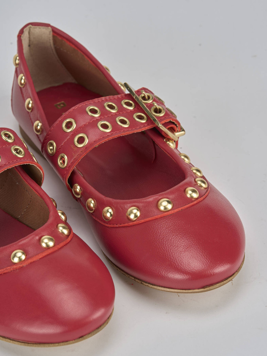 Ballerina tacco 1cm rosso pelle