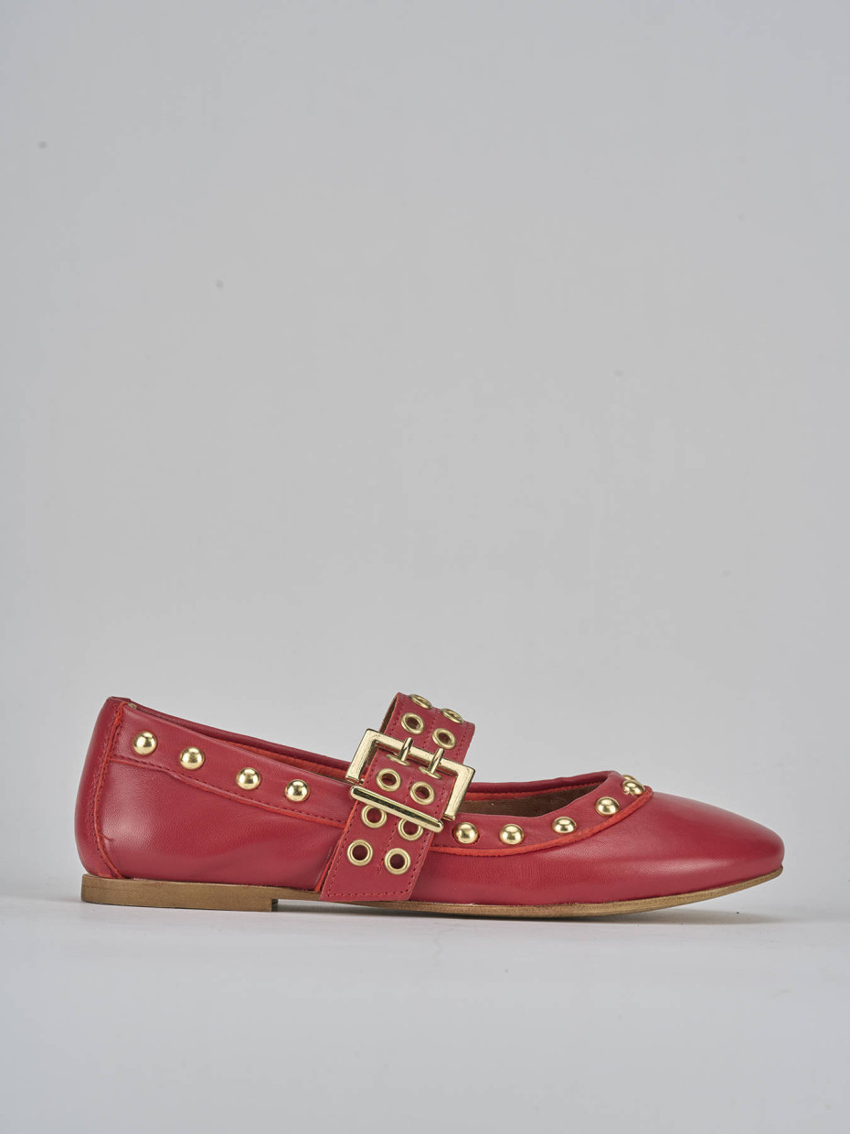 Ballerina tacco 1cm rosso pelle