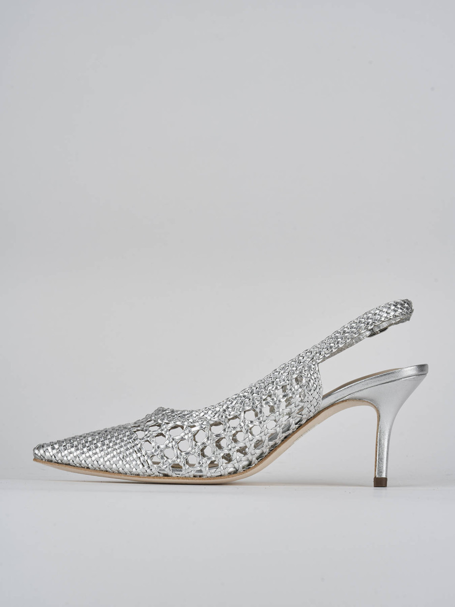 Décolleté e slingback tacco 7cm pelle argento