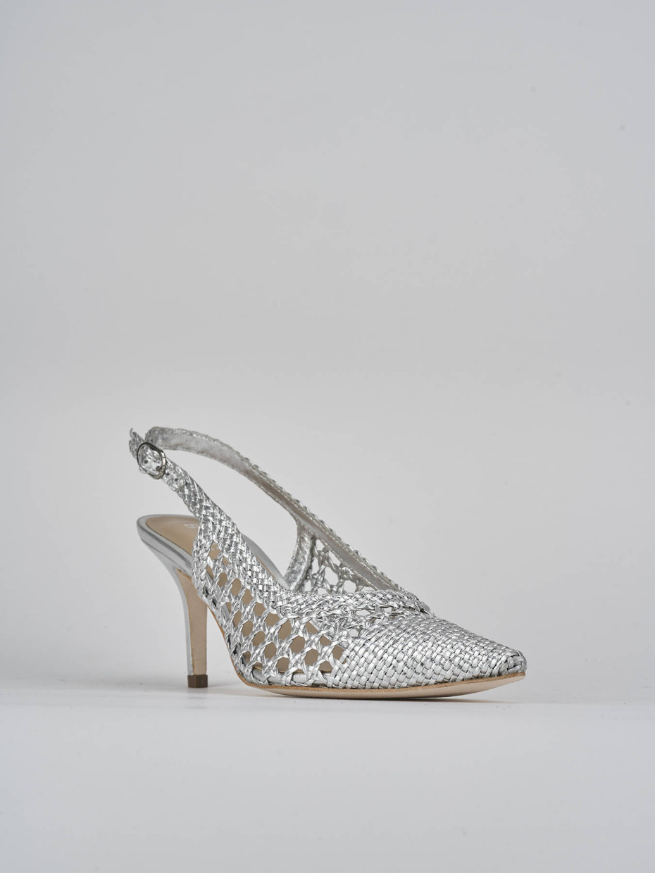 Décolleté e slingback tacco 7cm pelle argento