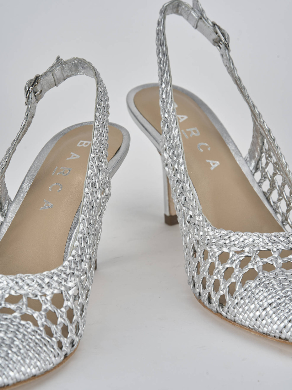 Décolleté e slingback tacco 7cm pelle argento