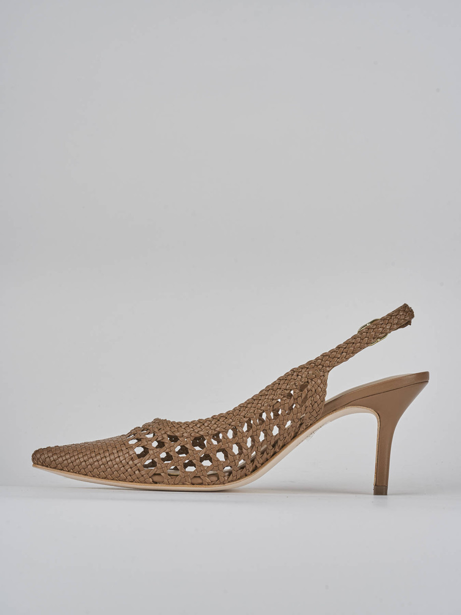 Décolleté e slingback tacco 7cm pelle marrone