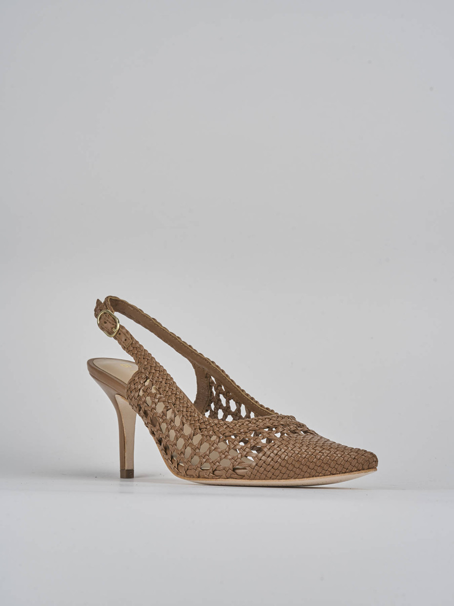 Décolleté e slingback tacco 7cm pelle marrone