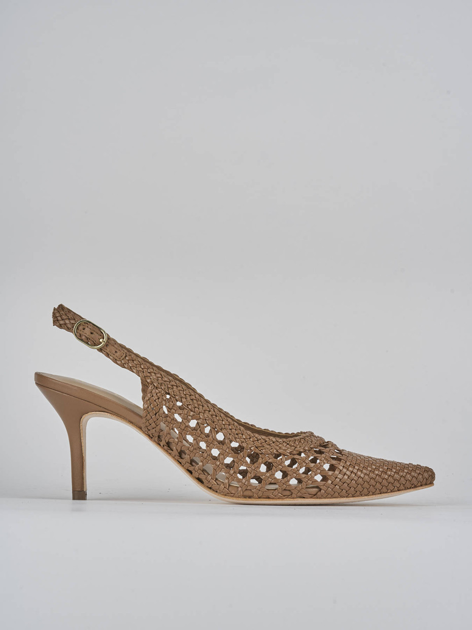 Décolleté e slingback tacco 7cm pelle marrone