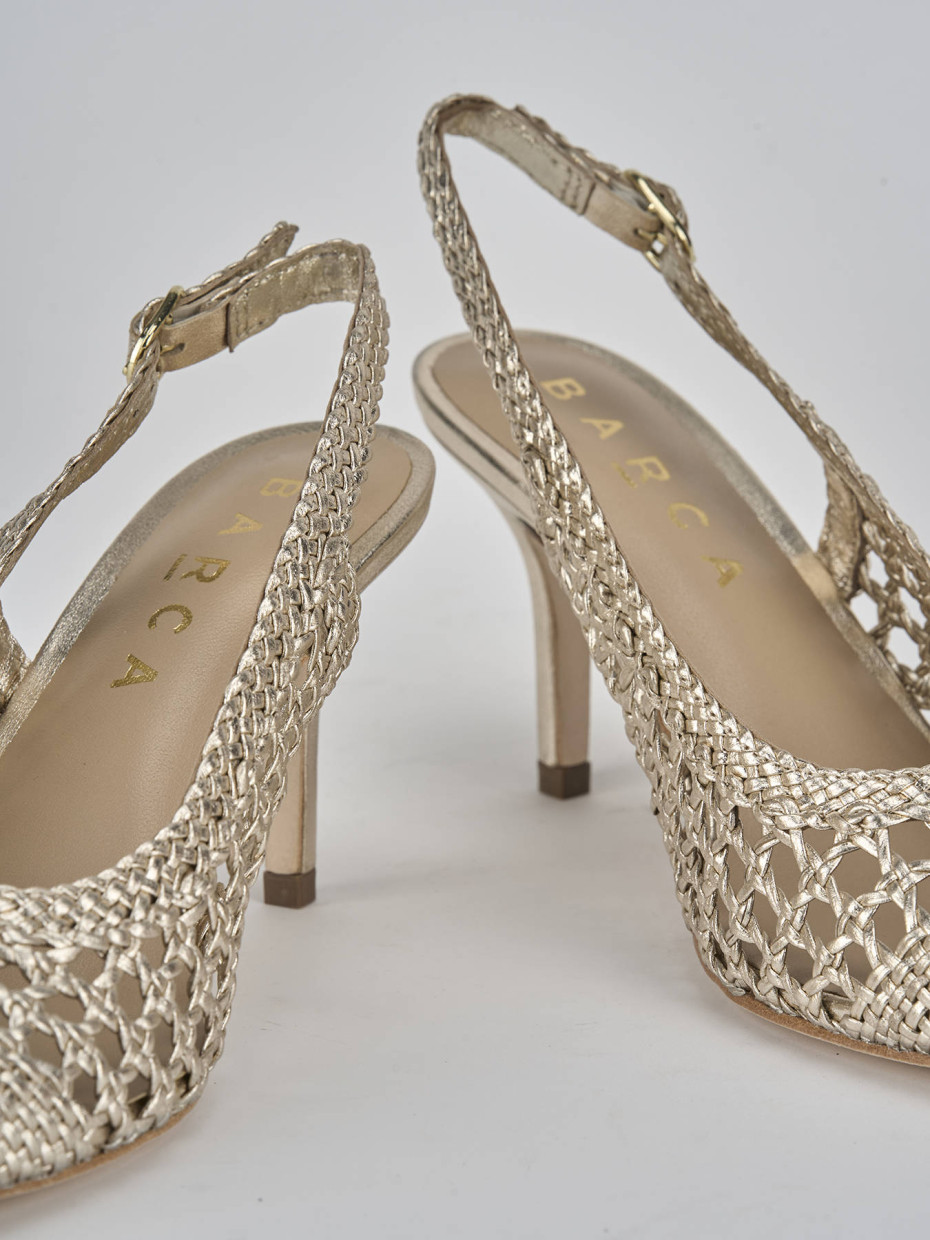 Décolleté e slingback tacco 7cm pelle oro