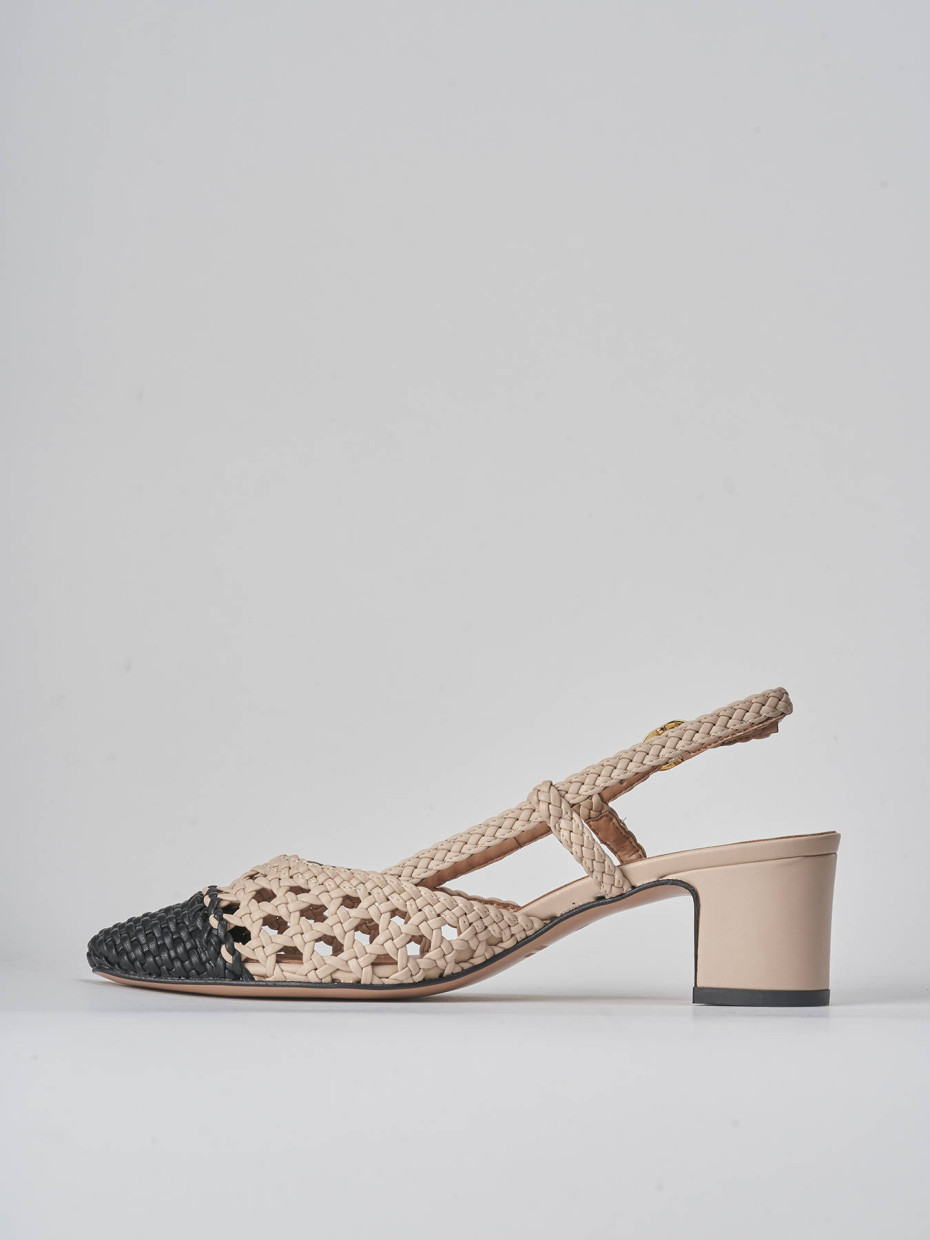 Décolleté e slingback tacco 5cm pelle beige