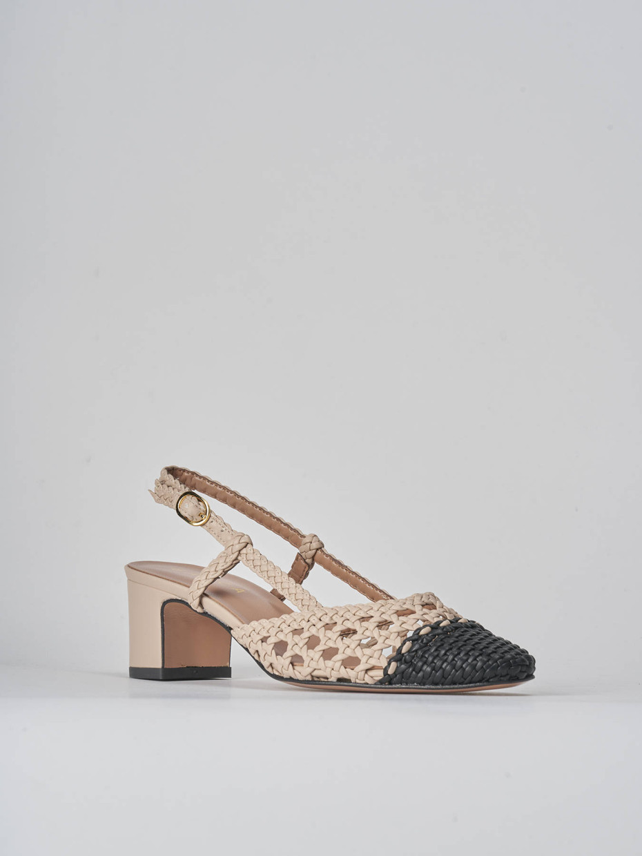 Décolleté e slingback tacco 5cm pelle beige