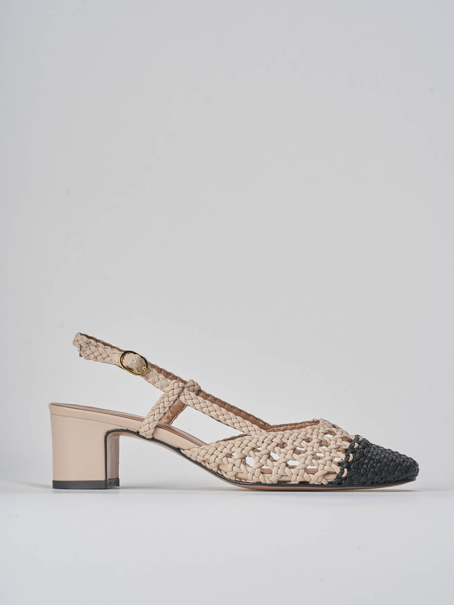 Décolleté e slingback tacco 5cm pelle beige