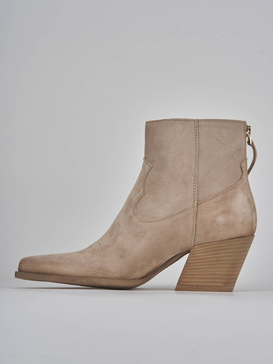 Stivaletto texano tacco 6 cm beige camoscio Barca Stores