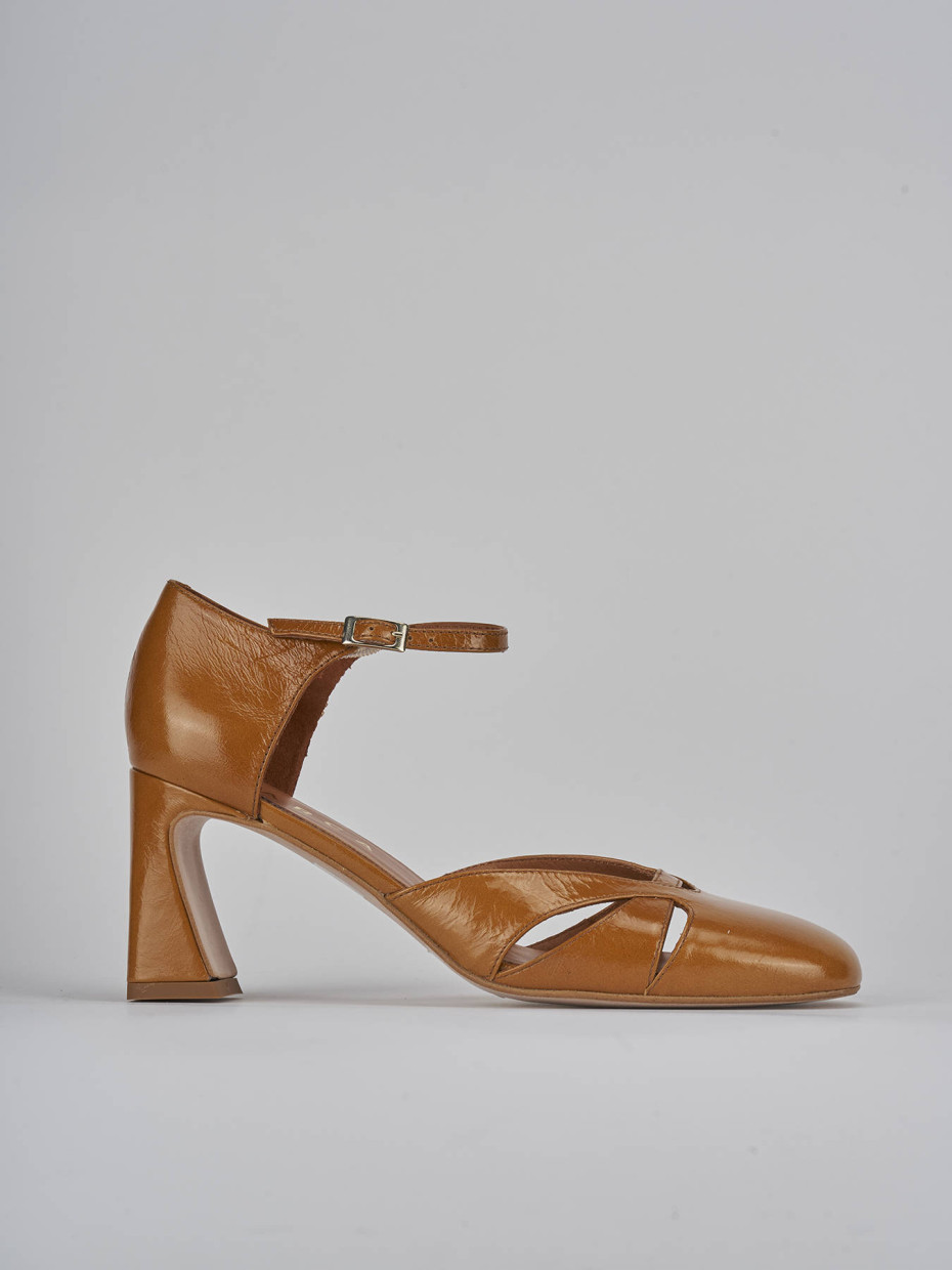 Décolleté e slingback tacco 7cm pelle marrone