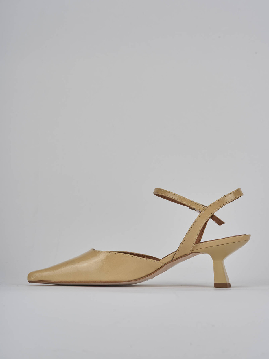 Décolleté e slingback tacco 5cm vernice marrone