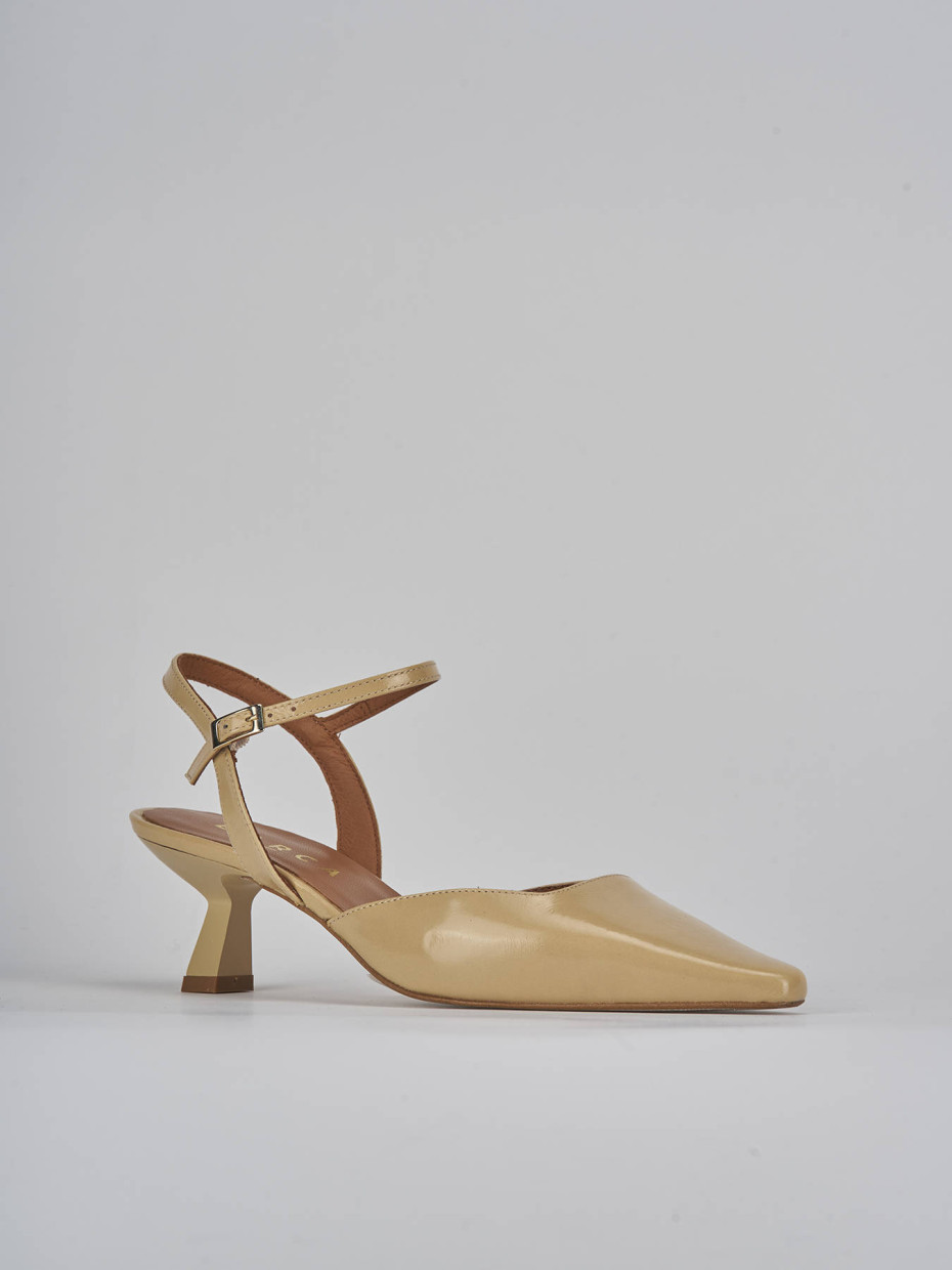 Décolleté e slingback tacco 5cm vernice marrone