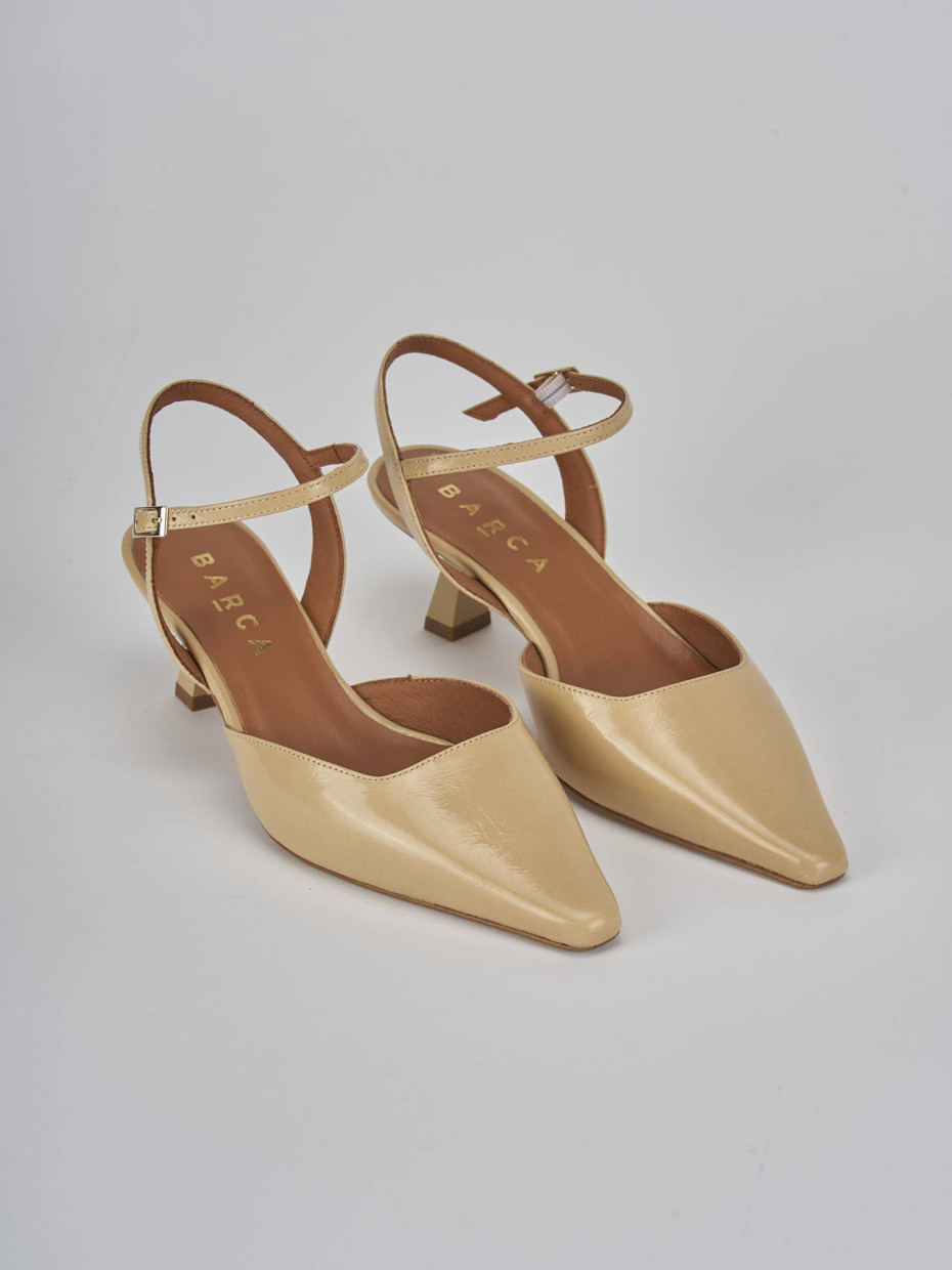 Décolleté e slingback tacco 5cm vernice marrone