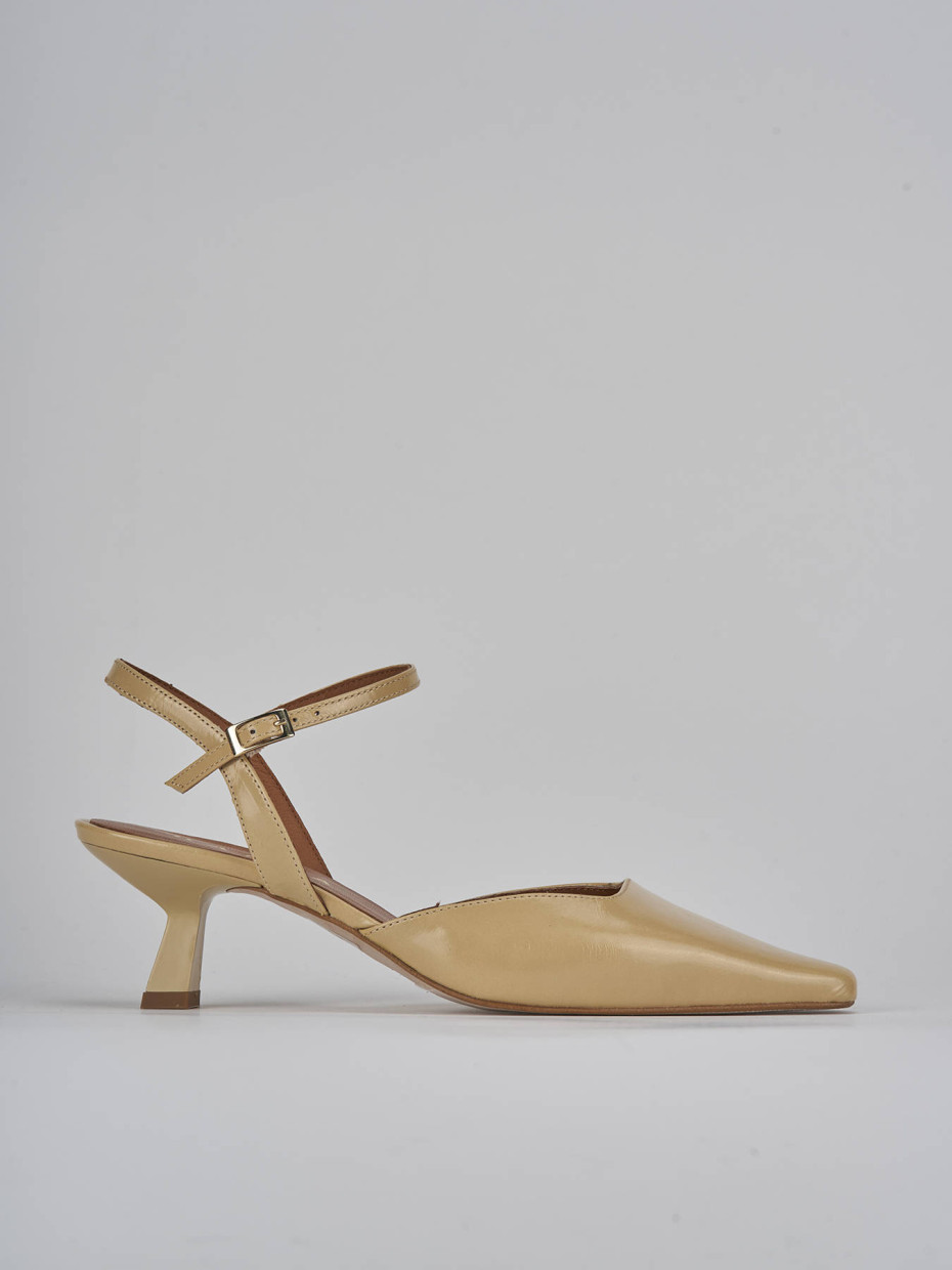 Décolleté e slingback tacco 5cm vernice marrone