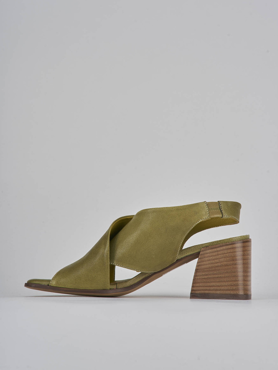 Sandali tacco 5cm pelle verde Barca Stores