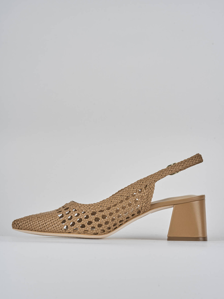 Décolleté e slingback tacco 5cm pelle marrone