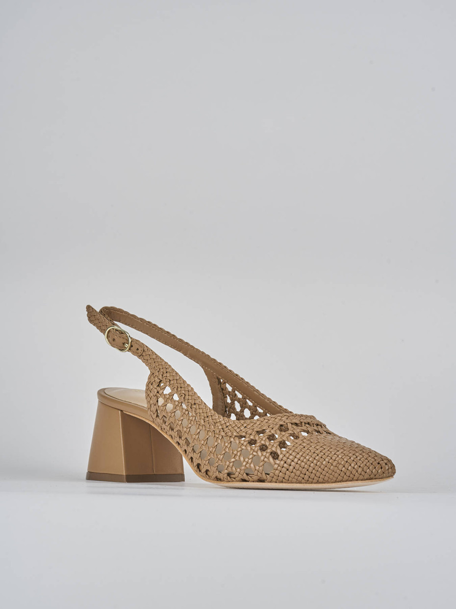 Décolleté e slingback tacco 5cm pelle marrone