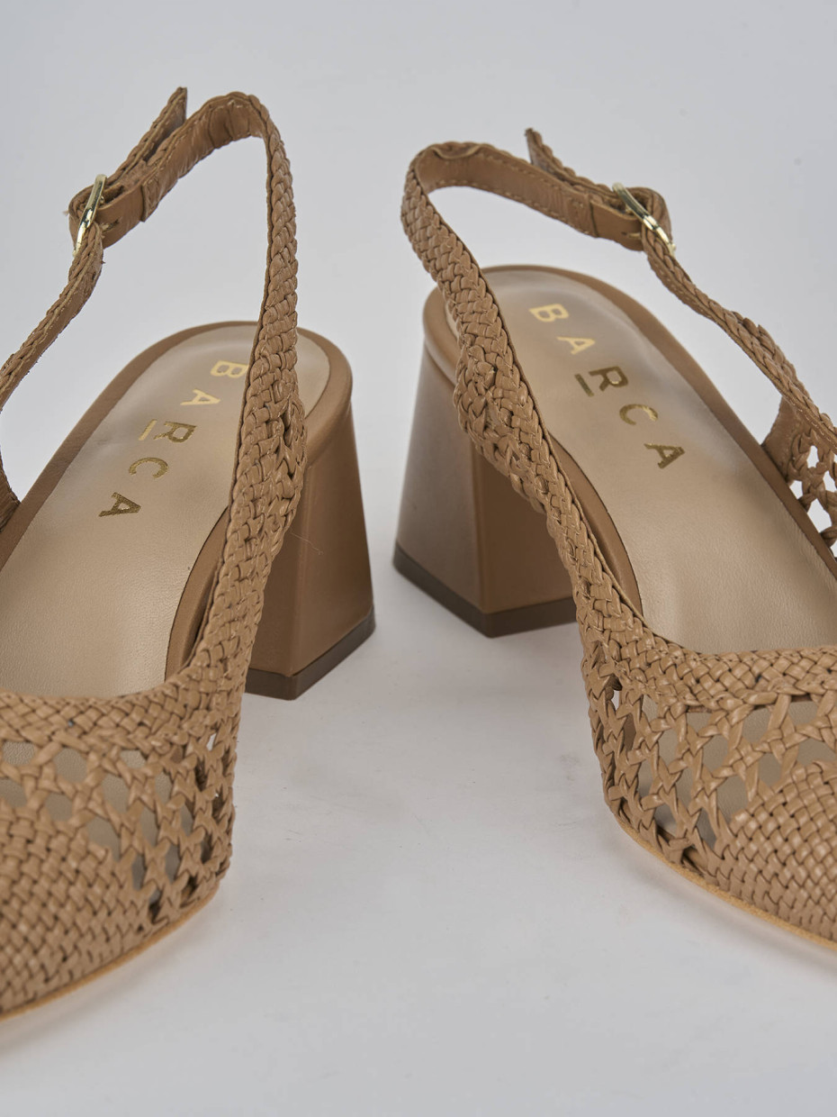 Décolleté e slingback tacco 5cm pelle marrone