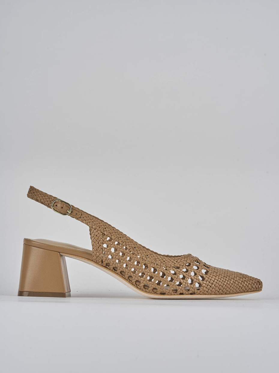 Décolleté e slingback tacco 5cm pelle marrone