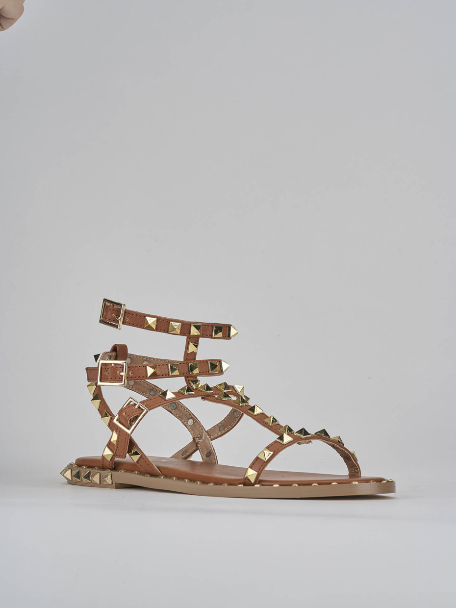 Sandali tacco 1cm pelle marrone