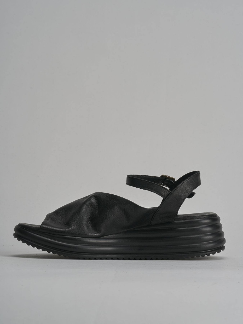 Sandali zeppa tacco 6cm pelle nero