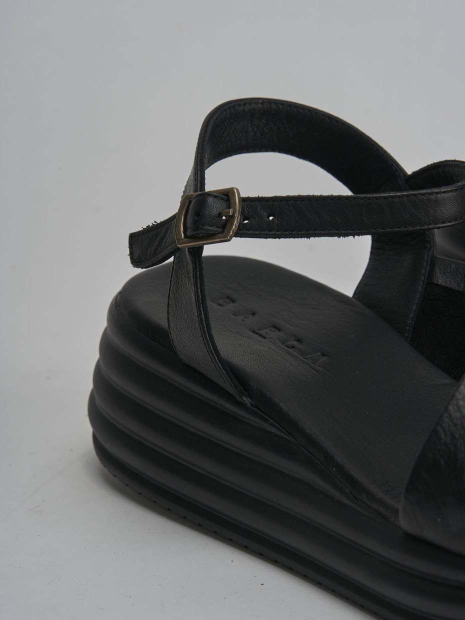 Sandali zeppa tacco 6cm pelle nero