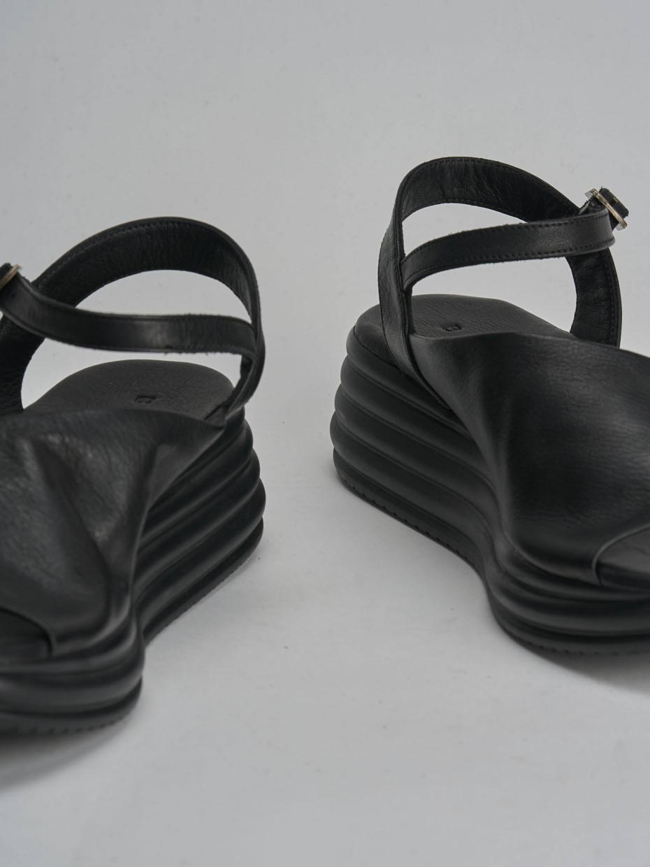 Sandali zeppa tacco 6cm pelle nero