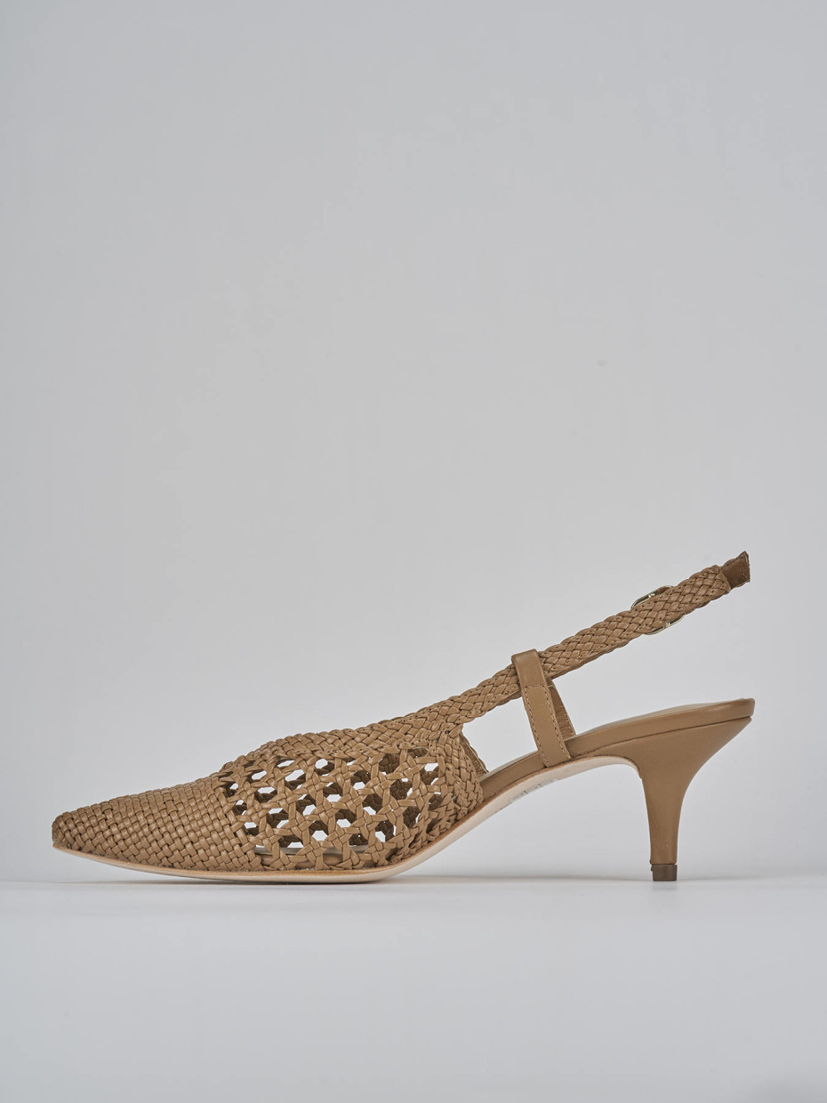 Décolleté e slingback tacco 5cm pelle marrone