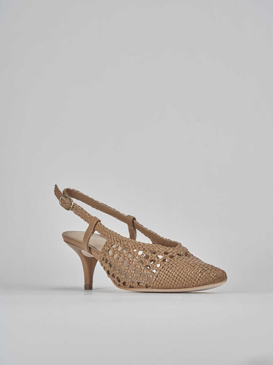 Décolleté e slingback tacco 5cm pelle marrone