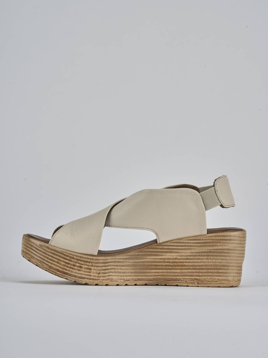 Sandali zeppa tacco 6cm pelle beige